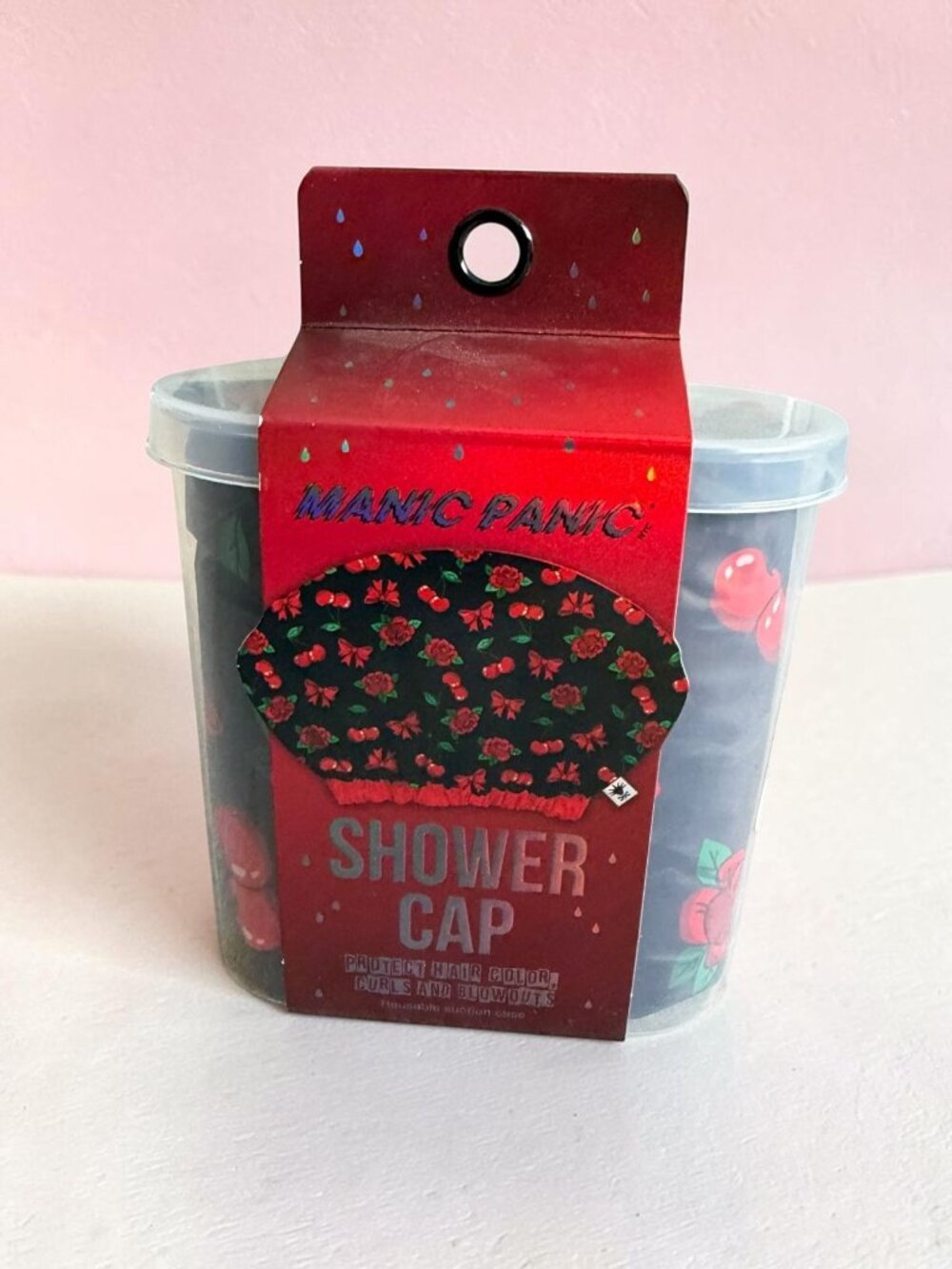 MANIC PANIC Cherry Bow Rose Print Shower Cap NEW NWT